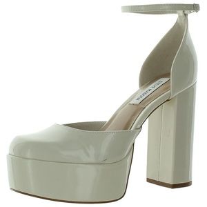Steve Madden Cream Patent Platform Ankle-Strap Pumps